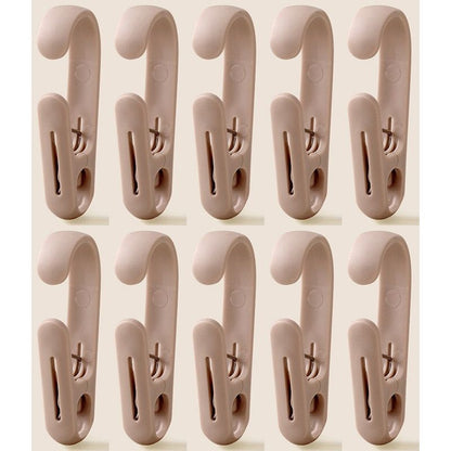 10-Pack Multi-Functional Hook Clips, Stackable Long-Tail Clips for Closets, for Kitchen and Bathroom—Brown