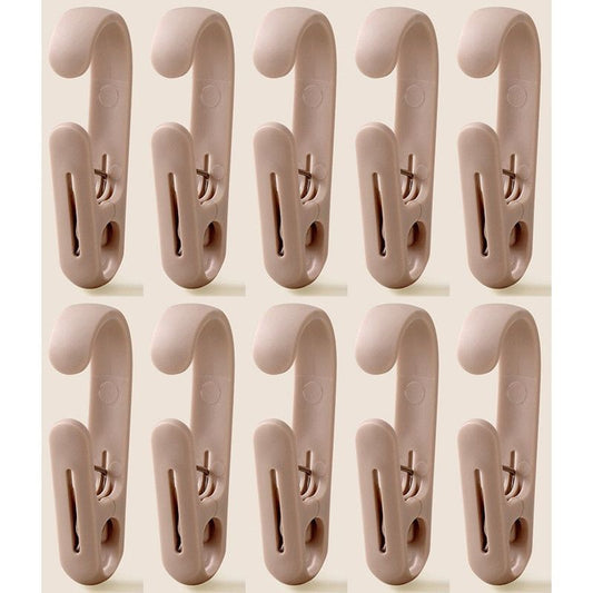 10-Pack Multi-Functional Hook Clips, Stackable Long-Tail Clips for Closets, for Kitchen and Bathroom—Brown