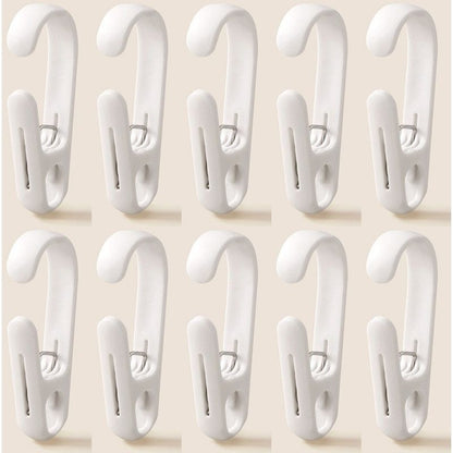 10-Pack Multi-Functional Hook Clips, Stackable Long-Tail Clips for Closets, for Kitchen and Bathroom—White