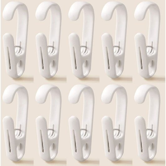 10-Pack Multi-Functional Hook Clips, Stackable Long-Tail Clips for Closets, for Kitchen and Bathroom—White