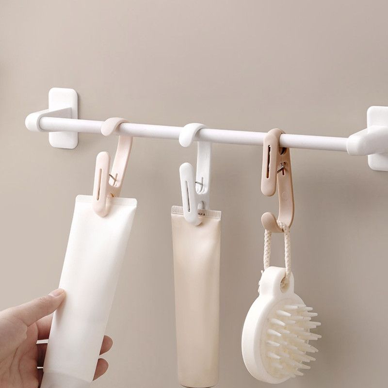 10-Pack Multi-Functional Hook Clips, Stackable Long-Tail Clips for Closets, for Kitchen and Bathroom—White