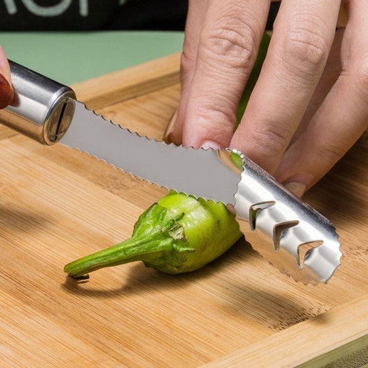 Stainless Steel Pepper Corer, Household Seed Remover Tool for Green Pepper, Bell Pepper & Bitter Melon