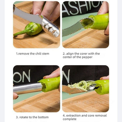 Stainless Steel Pepper Corer, Household Seed Remover Tool for Green Pepper, Bell Pepper & Bitter Melon