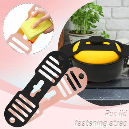 Silicone Pot Lid Fastening Strap, Portable Anti-Spill Lid Holder Strap for Casseroles and Stew Pots—Black