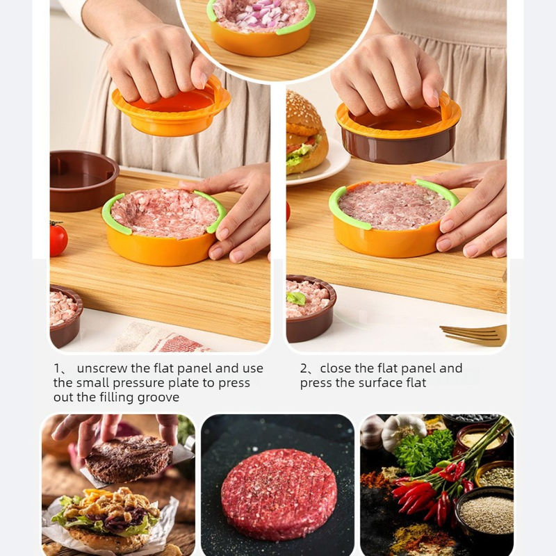 Detachable Hamburger Patty Press Mold, Homemade Beef Burger Maker DIY Kitchen Tool—White