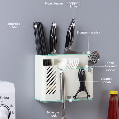 Wall-Mounted Chopstick Holder, Multi-Compartment Kitchen Utensil Storage Rack, Drainable Cutlery Organizer—Gray Kemu |Fashion Home Kitchen Beauty