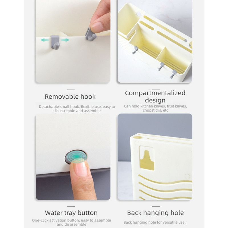 Wall-Mounted Chopstick Holder, Multi-Compartment Kitchen Utensil Storage Rack, Drainable Cutlery Organizer—Gray Kemu |Fashion Home Kitchen Beauty