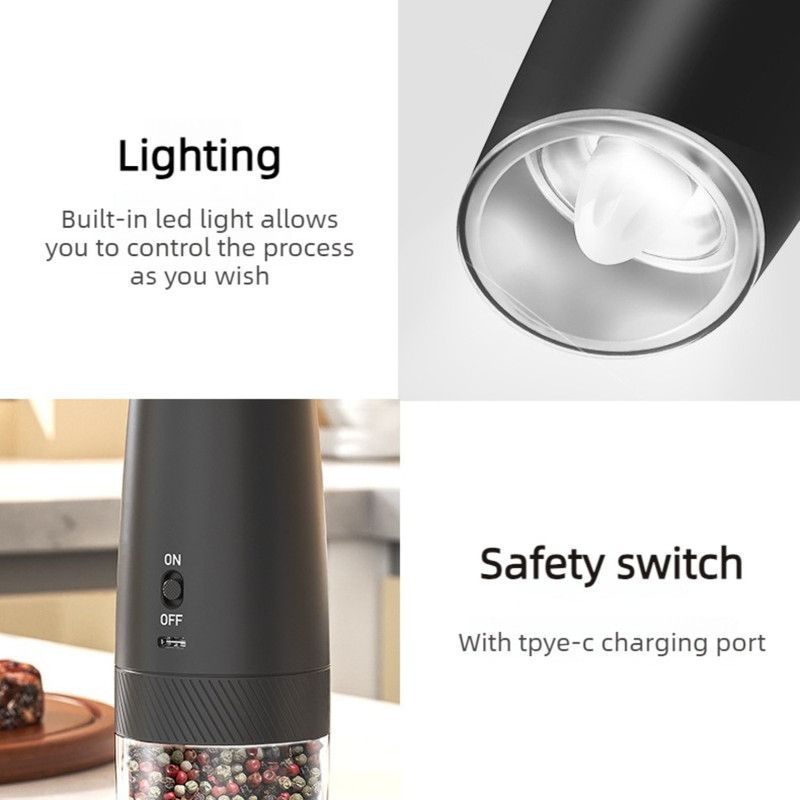 Gravity Electric Pepper Grinder, Type-C Rechargeable Spice Mill, Ceramic Burr Salt & Pepper Grinder For Kitchen Kemu |Fashion Home Kitchen Beauty