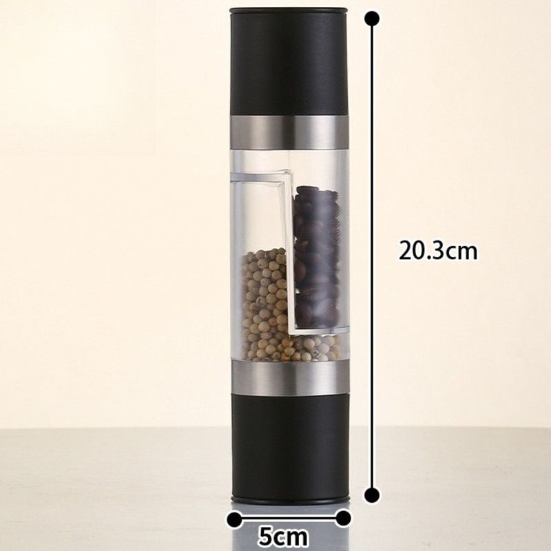 Double-Head Manual Spice Grinder, 2-in-1 Pepper & Sea Salt Mill, Adjustable Coarseness Seasoning Crusher—Black Kemu |Fashion Home Kitchen Beauty