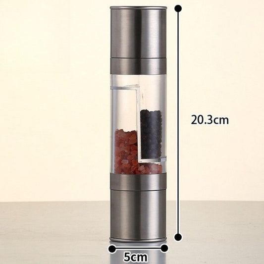 Double-Head Manual Spice Grinder, 2-in-1 Pepper & Sea Salt Mill, Adjustable Coarseness Seasoning Crusher—Silver Kemu |Fashion Home Kitchen Beauty