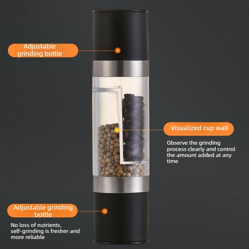 Double-Head Manual Spice Grinder, 2-in-1 Pepper & Sea Salt Mill, Adjustable Coarseness Seasoning Crusher—Silver Kemu |Fashion Home Kitchen Beauty