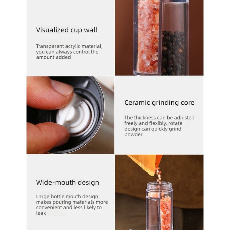 Double-Head Manual Spice Grinder, 2-in-1 Pepper & Sea Salt Mill, Adjustable Coarseness Seasoning Crusher—Silver Kemu |Fashion Home Kitchen Beauty