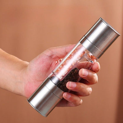 Double-Head Manual Spice Grinder, 2-in-1 Pepper & Sea Salt Mill, Adjustable Coarseness Seasoning Crusher—Silver Kemu |Fashion Home Kitchen Beauty