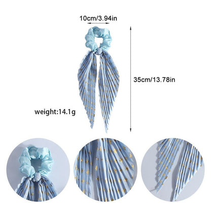 Printed Pleated Scarf Scrunchie, Elegant Long Ribbon Hair Tie for Women—Ponytail Hair Accessories (3-Pack)—Purple Kemu |Fashion Home Kitchen Beauty
