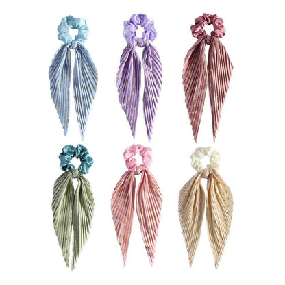 Printed Pleated Scarf Scrunchie, Elegant Long Ribbon Hair Tie for Women—Ponytail Hair Accessories (3-Pack)—Purple Kemu |Fashion Home Kitchen Beauty