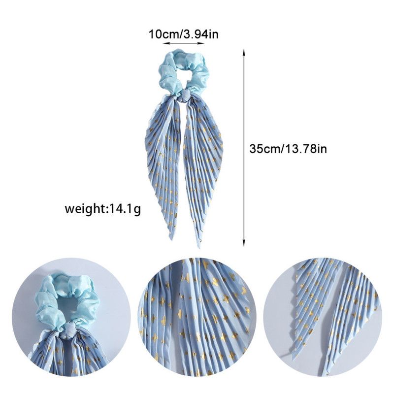 Printed Pleated Scarf Scrunchie, Elegant Long Ribbon Hair Tie for Women—Ponytail Hair Accessories (3-Pack)—Yellow Kemu |Fashion Home Kitchen Beauty