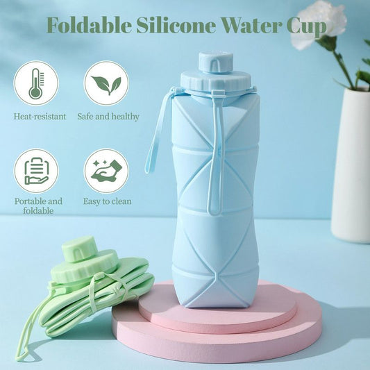 800ml Large-Capacity Food-Grade Silicone Collapsible Water Cup, Portable Outdoor High-Temperature Resistant Water Bottle, Travel & Camping Compressible Water Bottle, Travel Water Cup - Blue Kemu |Fashion Home Kitchen Beauty