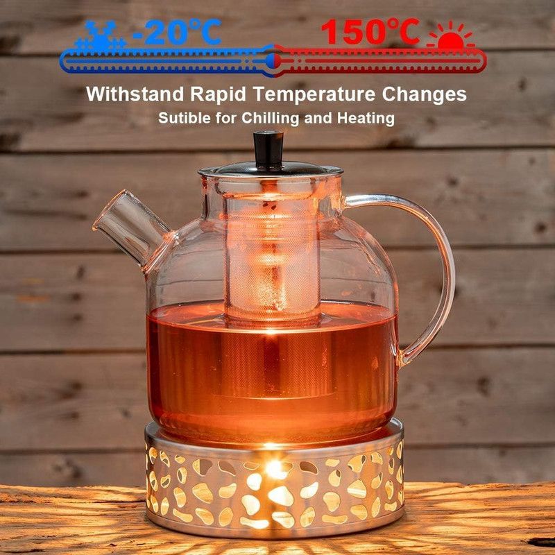 1500ml Glass Teapot with Removable Infuser, Stovetop Safe Large Tea Pot, Blooming and Loose Leaf Hand Crafted Kettle for Women and Adult with Stainless Infuser Kemu |Fashion Home Kitchen Beauty