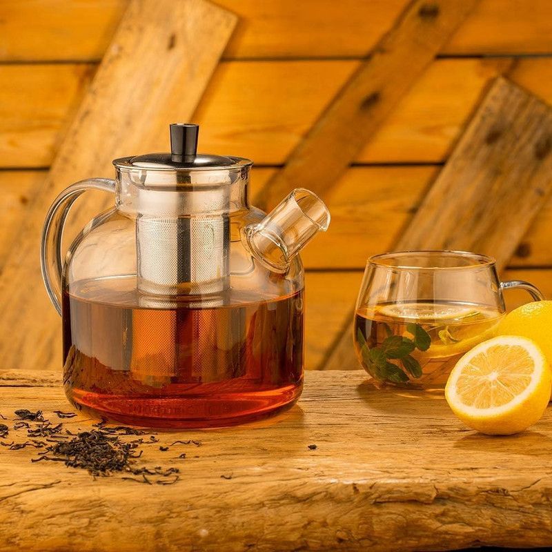 1500ml Glass Teapot with Removable Infuser, Stovetop Safe Large Tea Pot, Blooming and Loose Leaf Hand Crafted Kettle for Women and Adult with Stainless Infuser Kemu |Fashion Home Kitchen Beauty