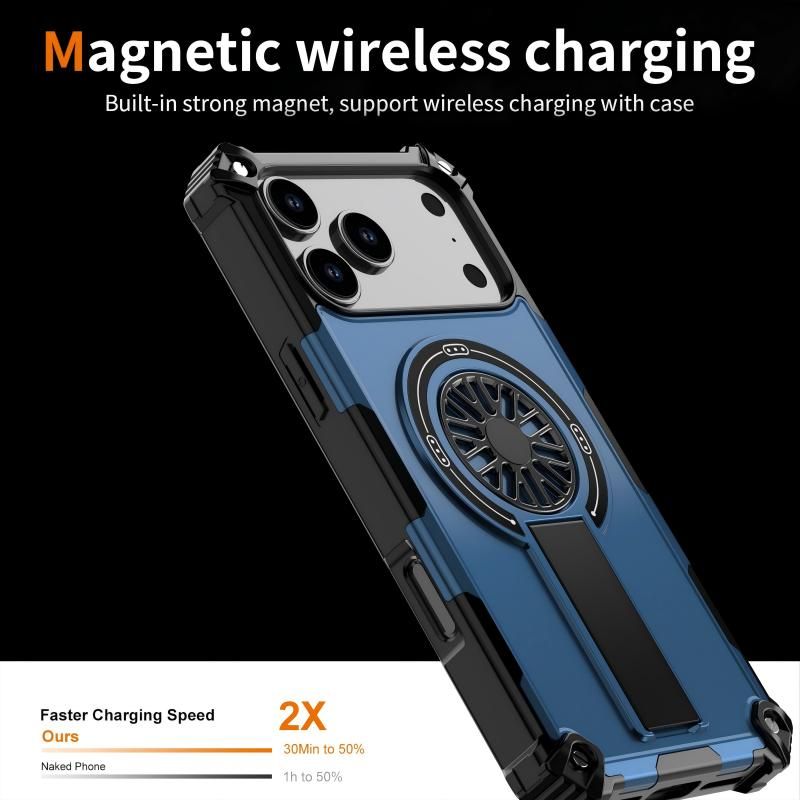 Armor Heavy Duty Magnetic Rotating Ring Kickstand Phone Case For iPhone 14 Pro, Anti-Drop Protective Cover In Blue Kemu |Fashion Home Kitchen Beauty