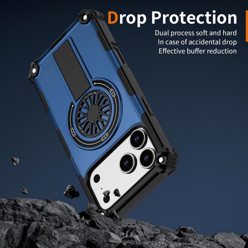Armor Heavy Duty Magnetic Rotating Ring Kickstand Phone Case For iPhone 14 Pro, Anti-Drop Protective Cover In Blue Kemu |Fashion Home Kitchen Beauty