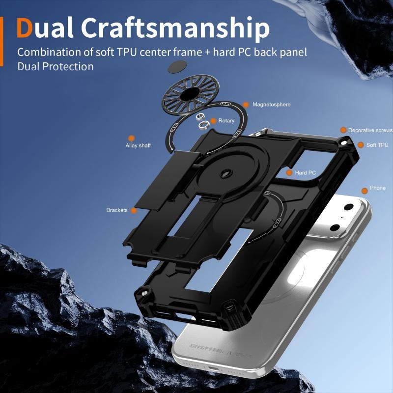 Armor Heavy Duty Magnetic Rotating Ring Kickstand Phone Case For iPhone 13 Pro, Anti-Drop Protective Cover In Black Kemu |Fashion Home Kitchen Beauty
