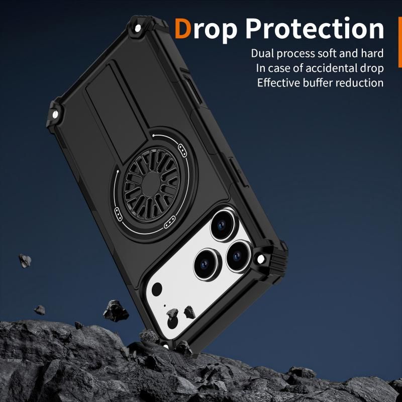 Armor Heavy Duty Magnetic Rotating Ring Kickstand Phone Case For iPhone 13 Pro, Anti-Drop Protective Cover In Black Kemu |Fashion Home Kitchen Beauty