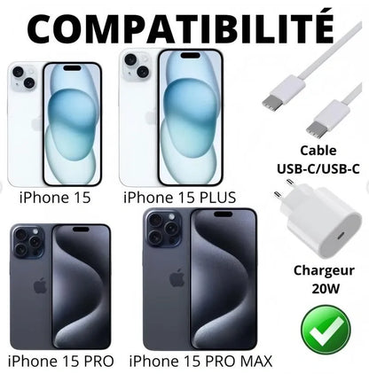 20W USB-C Fast Charger with 1m Cable - White, Compatible with iPhone 15/16/17