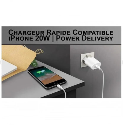 20W USB-C Fast Charger with 1m Lightning Cable - White, Compatible with iPhone 11/12/13/14/X