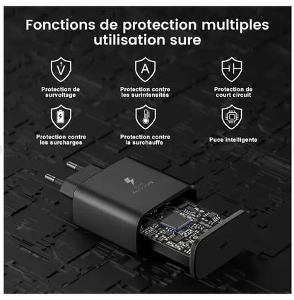 25W USB-C Fast Charger - Black, 1m Cable, Compatible with Samsung