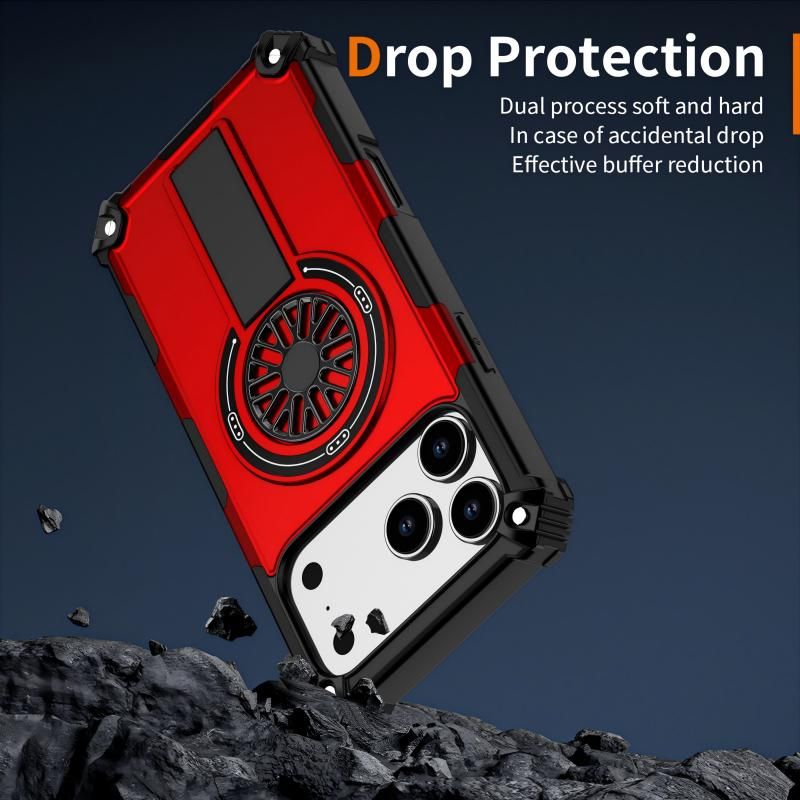 Armor Heavy Duty Magnetic Rotating Ring Kickstand Phone Case For iPhone 13 Pro Max, Anti-Drop Protective Cover In Red Kemu |Fashion Home Kitchen Beauty