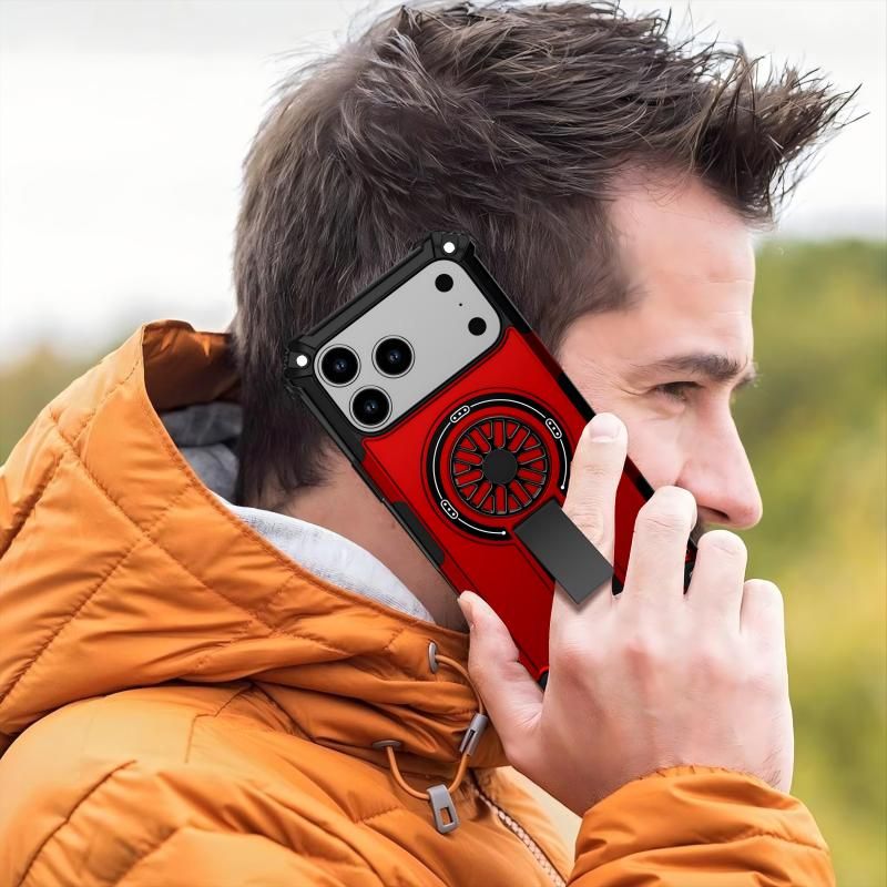 Armor Heavy Duty Magnetic Rotating Ring Kickstand Phone Case For iPhone 13 Pro Max, Anti-Drop Protective Cover In Red Kemu |Fashion Home Kitchen Beauty