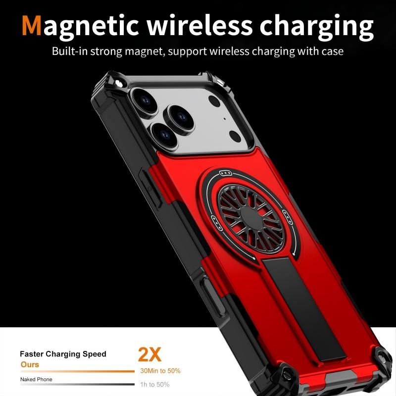 Armor Heavy Duty Magnetic Rotating Ring Kickstand Phone Case For iPhone 13 Pro Max, Anti-Drop Protective Cover In Red Kemu |Fashion Home Kitchen Beauty