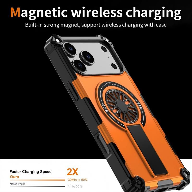 Armor Heavy Duty Magnetic Rotating Ring Kickstand Phone Case For iPhone 13 Pro, Anti-Drop Protective Cover In Orange Kemu |Fashion Home Kitchen Beauty