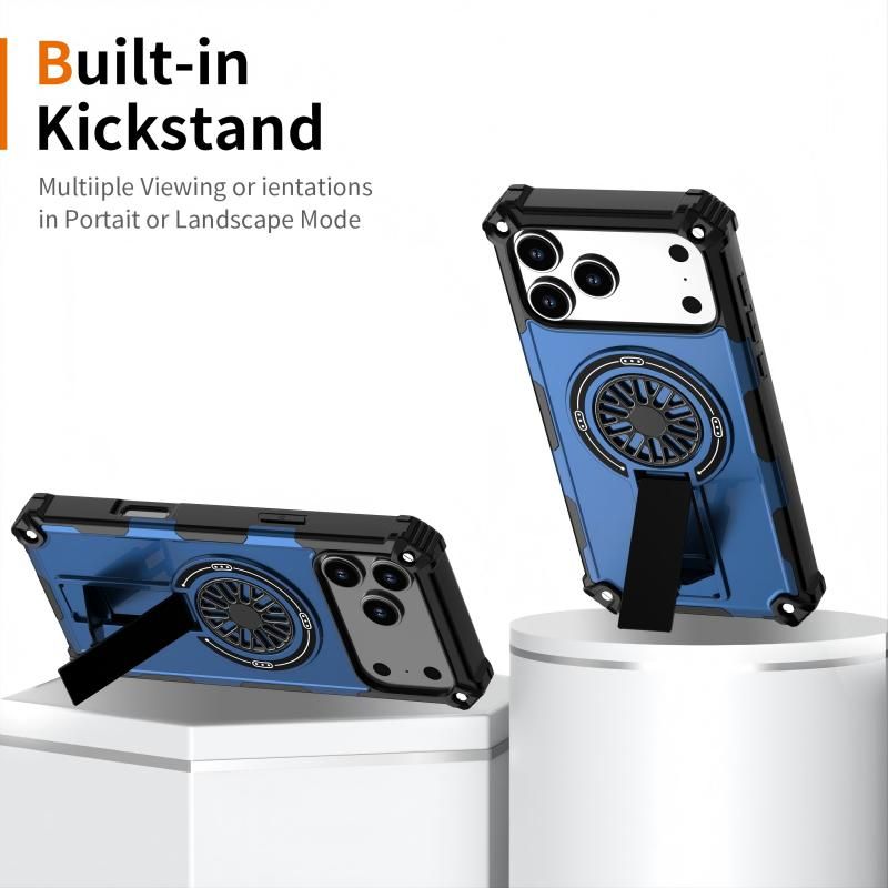 Armor Heavy Duty Magnetic Rotating Ring Kickstand Phone Case For iPhone 13 Pro, Anti-Drop Protective Cover In Blue Kemu |Fashion Home Kitchen Beauty