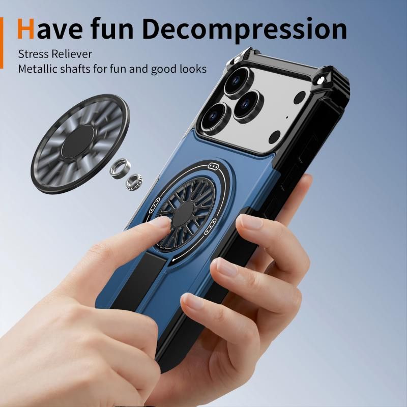 Armor Heavy Duty Magnetic Rotating Ring Kickstand Phone Case For iPhone 13 Pro, Anti-Drop Protective Cover In Blue Kemu |Fashion Home Kitchen Beauty