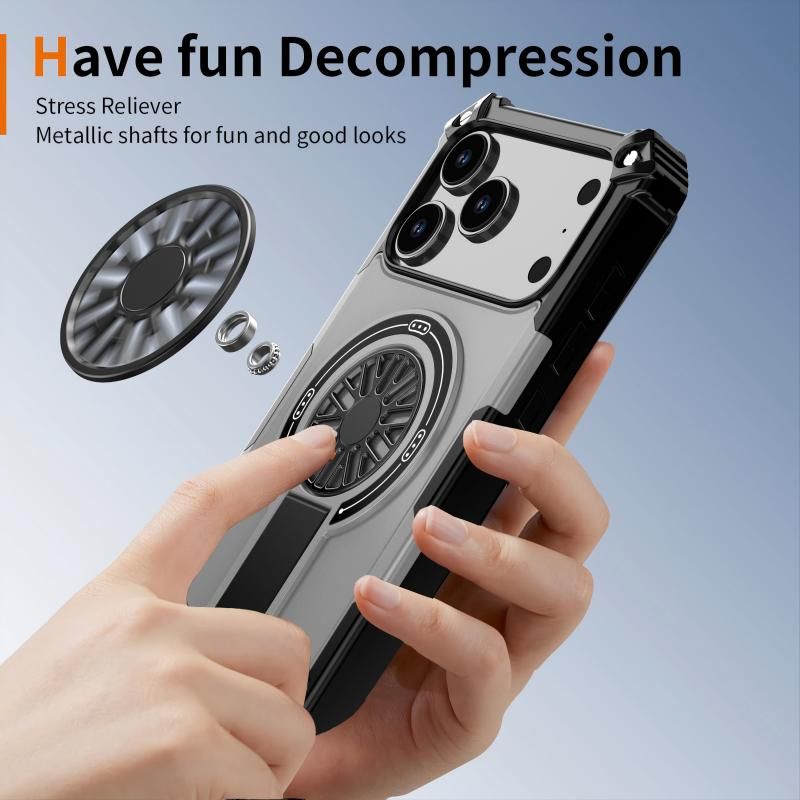 Armor Heavy Duty Magnetic Rotating Ring Kickstand Phone Case For iPhone 13, Anti-Drop Protective Cover In Silver Kemu |Fashion Home Kitchen Beauty
