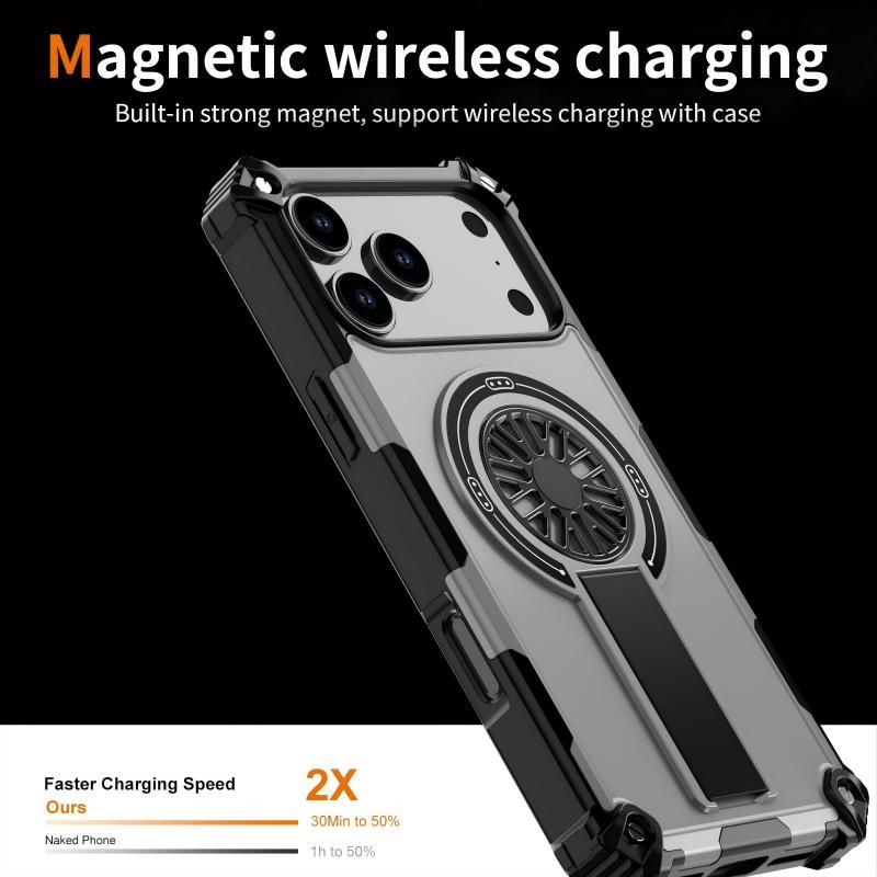 Armor Heavy Duty Magnetic Rotating Ring Kickstand Phone Case For iPhone 13, Anti-Drop Protective Cover In Silver Kemu |Fashion Home Kitchen Beauty