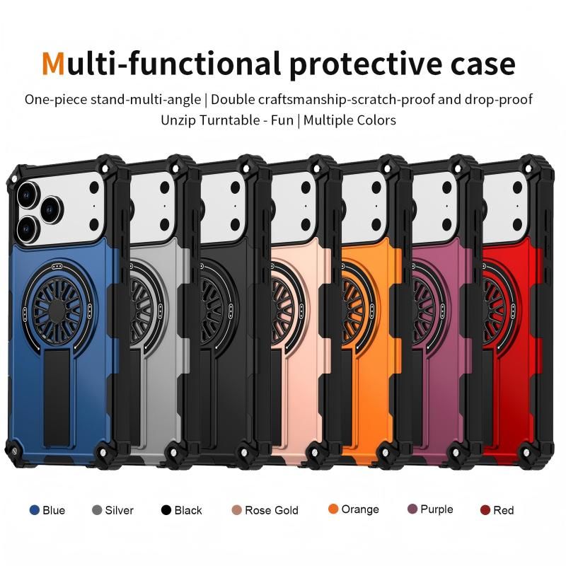 Armor Heavy Duty Magnetic Rotating Ring Kickstand Phone Case For iPhone 13, Anti-Drop Protective Cover In Silver Kemu |Fashion Home Kitchen Beauty