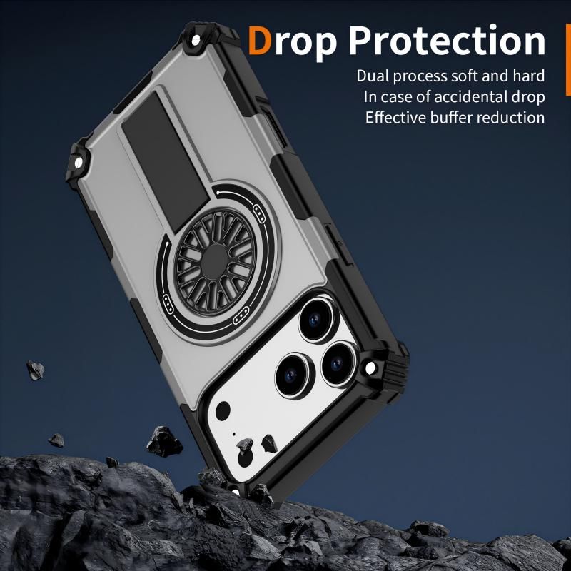 Armor Heavy Duty Magnetic Rotating Ring Kickstand Phone Case For iPhone 13 Pro Max, Anti-Drop Protective Cover In Silver Kemu |Fashion Home Kitchen Beauty