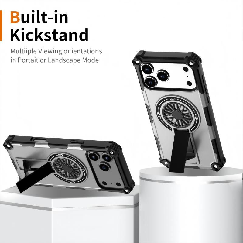 Armor Heavy Duty Magnetic Rotating Ring Kickstand Phone Case For iPhone 13 Pro Max, Anti-Drop Protective Cover In Silver Kemu |Fashion Home Kitchen Beauty