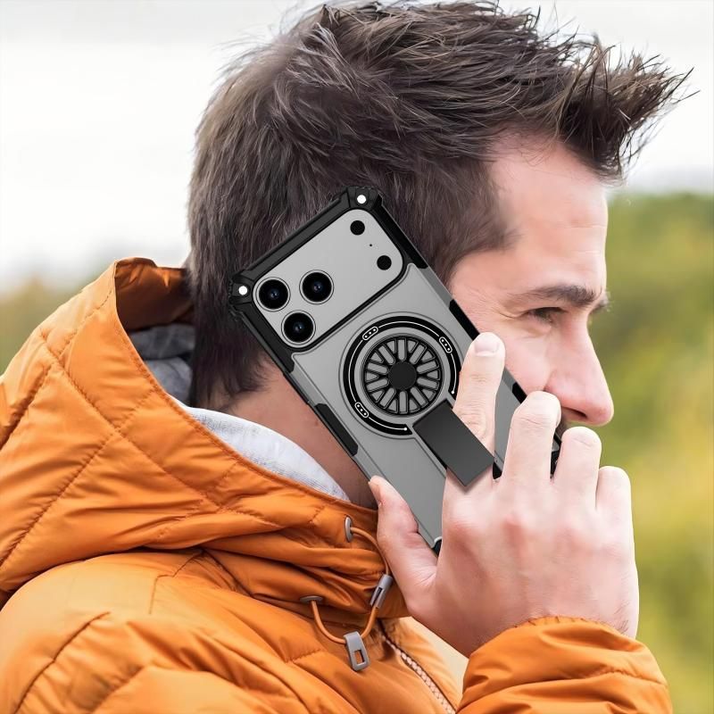 Armor Heavy Duty Magnetic Rotating Ring Kickstand Phone Case For iPhone 13 Pro Max, Anti-Drop Protective Cover In Silver Kemu |Fashion Home Kitchen Beauty