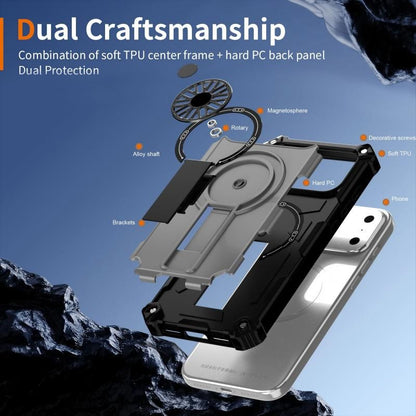 Armor Heavy Duty Magnetic Rotating Ring Kickstand Phone Case For iPhone 13 Pro Max, Anti-Drop Protective Cover In Silver Kemu |Fashion Home Kitchen Beauty