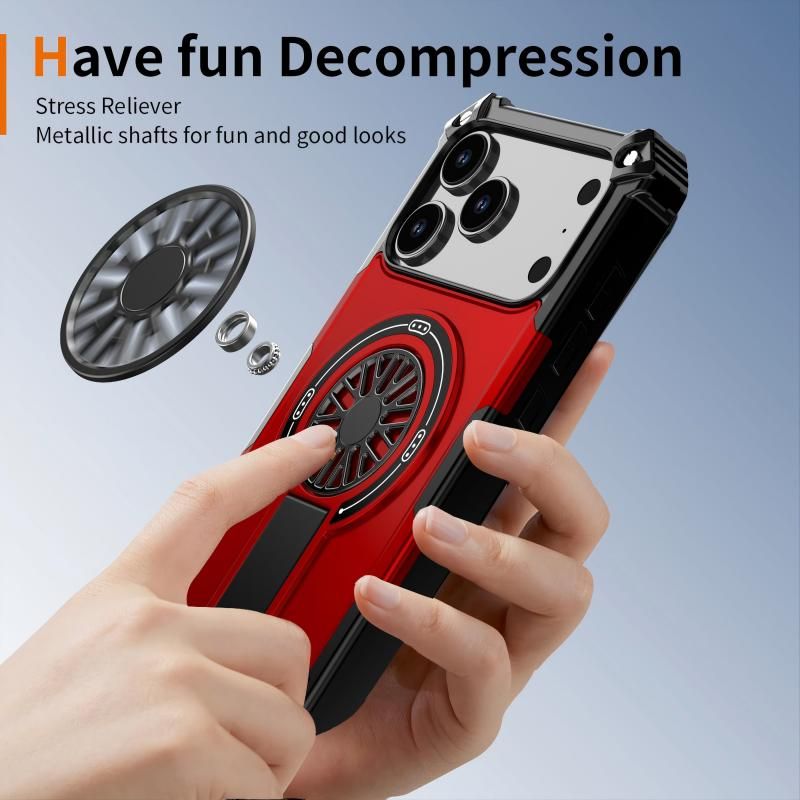 Armor Heavy Duty Magnetic Rotating Ring Kickstand Phone Case For iPhone 15 Plus, Anti-Drop Protective Cover In Red Kemu |Fashion Home Kitchen Beauty