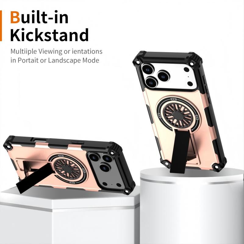 Armor Heavy Duty Magnetic Rotating Ring Kickstand Phone Case For iPhone 15, Anti-Drop Protective Cover In RoseGold Kemu |Fashion Home Kitchen Beauty