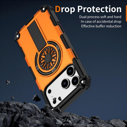 Armor Heavy Duty Magnetic Rotating Ring Kickstand Phone Case For iPhone 15, Anti-Drop Protective Cover In Orange Kemu |Fashion Home Kitchen Beauty