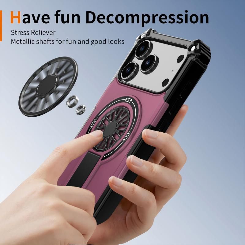 Armor Heavy Duty Magnetic Rotating Ring Kickstand Phone Case For iPhone 15 Pro Max, Anti-Drop Protective Cover In Purple Kemu |Fashion Home Kitchen Beauty