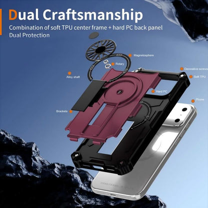 Armor Heavy Duty Magnetic Rotating Ring Kickstand Phone Case For iPhone 15 Pro, Anti-Drop Protective Cover In Purple Kemu |Fashion Home Kitchen Beauty