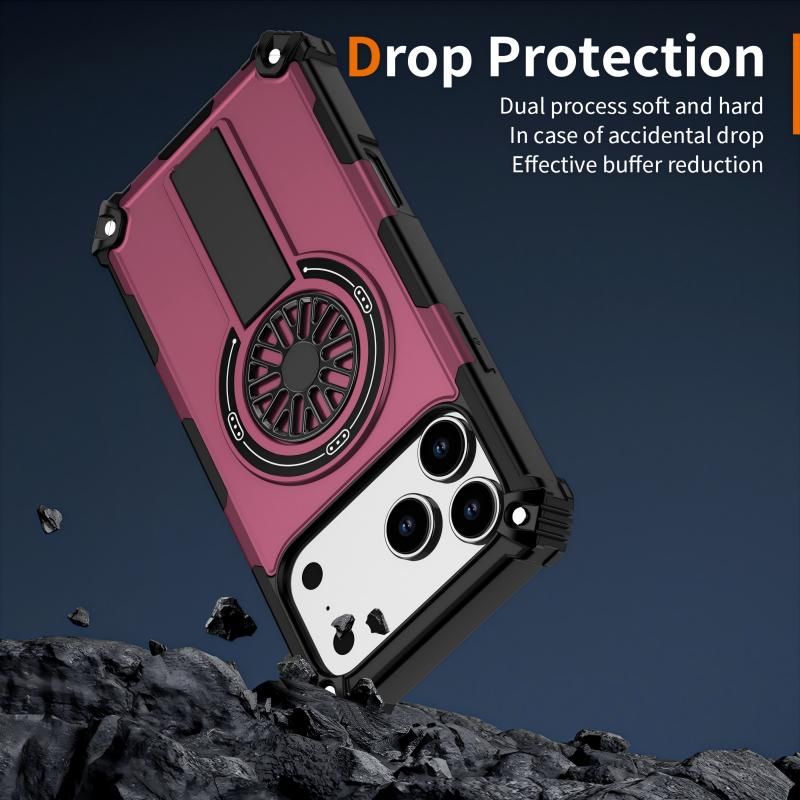 Armor Heavy Duty Magnetic Rotating Ring Kickstand Phone Case For iPhone 15 Plus, Anti-Drop Protective Cover In Purple Kemu |Fashion Home Kitchen Beauty