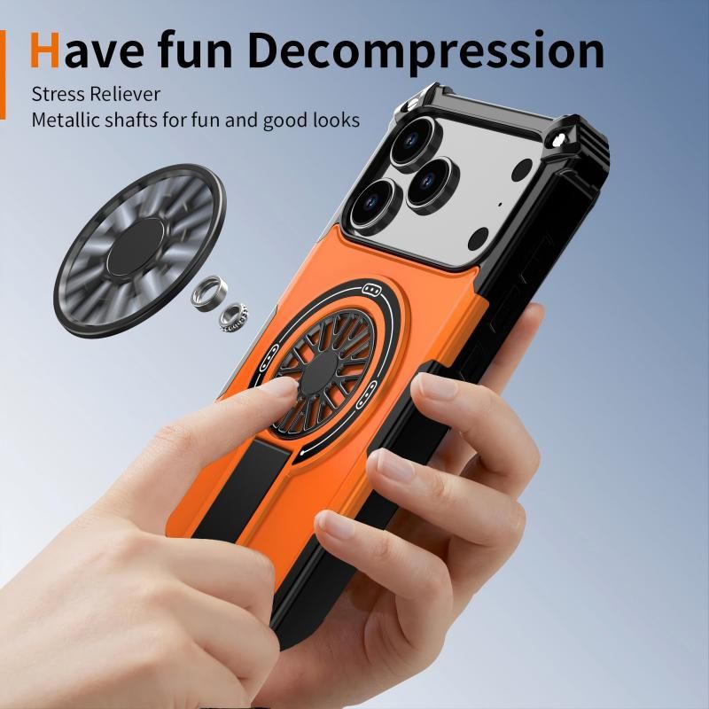 Armor Heavy Duty Magnetic Rotating Ring Kickstand Phone Case For iPhone 15 Pro Max, Anti-Drop Protective Cover In Orange Kemu |Fashion Home Kitchen Beauty
